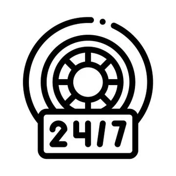 Round-the-clock repair of wheels and tires icon vector outline illustration Stock Illustration