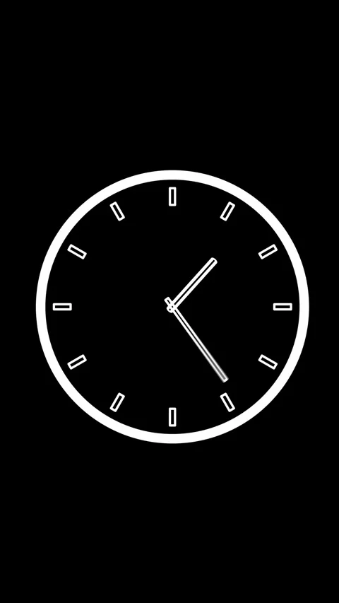 Round clock with rotating animated arrows. Animation on black. 2D Illustration Stock Footage 327092619
