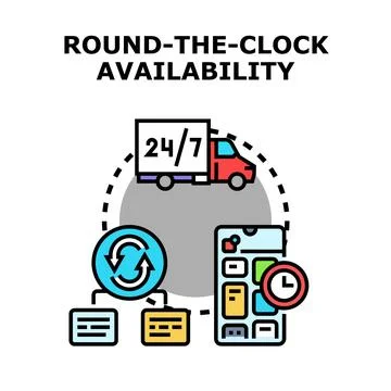 Round the clock service availability and online delivery Ilustración de archivo