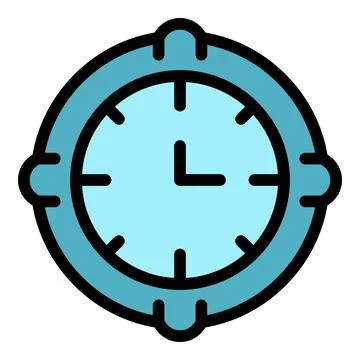 Round clock showing time with hour and minute hands Stock Illustration