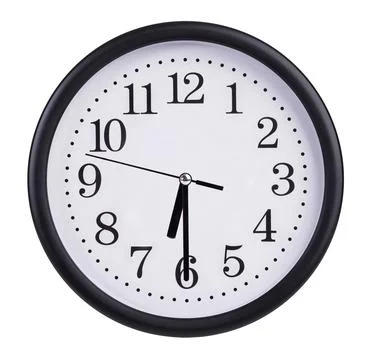 Round clock shows half of the seventh Stock Photos