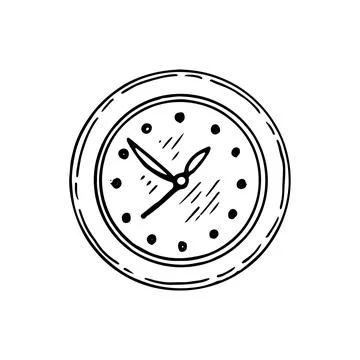Round clock sketch. Device measuring time line art. Hand drawn doodle vecto.. Illustrazione stock