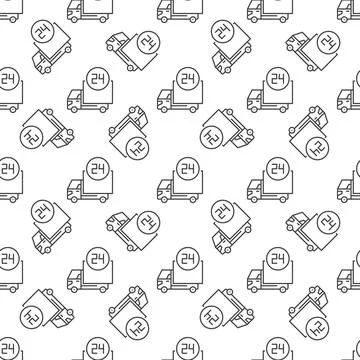 Round the Clock Truck Delivery vector concept line seamless pattern Stock Illustration