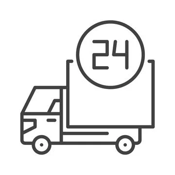 Round the Clock Truck Delivery vector concept outline icon Stock Illustration
