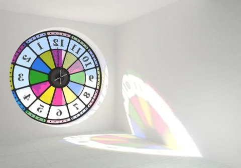 Round clock window in the room Illustrazione stock