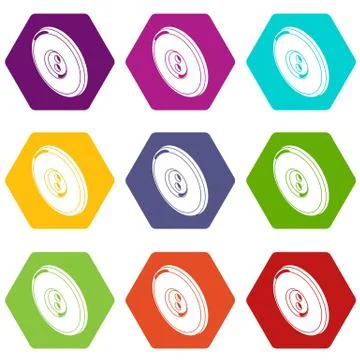 Round clothes button icons set 9 vector 스톡 일러스트