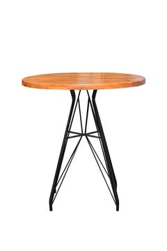 Round coffee table with black iron legs isolated on white background Stock Photos