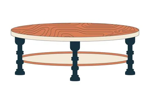 Round coffee table with wood texture 2D cartoon object Stock Illustration