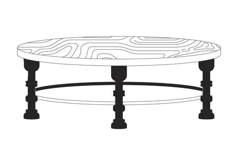Round coffee table with wood texture 2D line object Stock Illustration