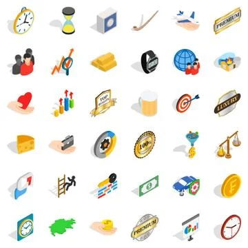 Round coin icons set, isometric style Stock-Illustration