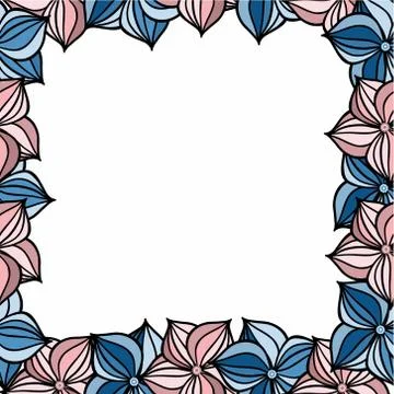 Round color vector frame with flowers on isolated background. Decor, hobby, p Stock Illustration