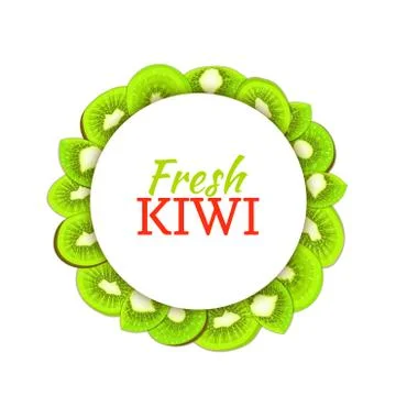 Round colored frame composed of delicious kiwi fruit. Vector card illustration Stock Illustration