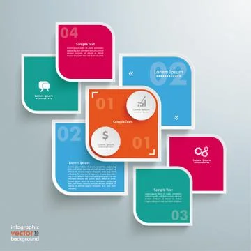 Round colored quadrates template 4 options money Stock Illustration