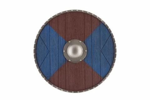 Round colored shield isolated on white background with clipping path Foto stock