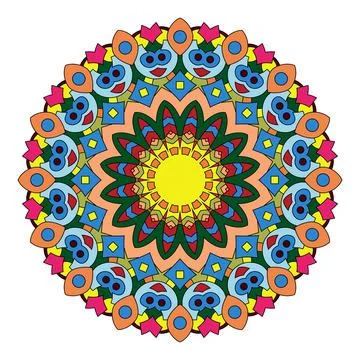 Round colorful circular petal pattern mandala art. Illustrazione stock