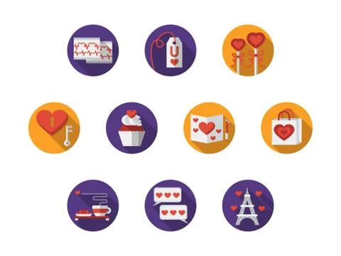Round colorful romantic vector icons Stock Illustration