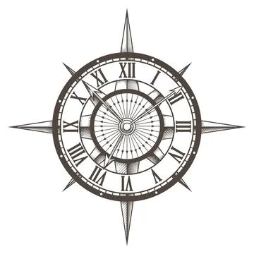 Round Compass Clock Illustration Stock Illustration