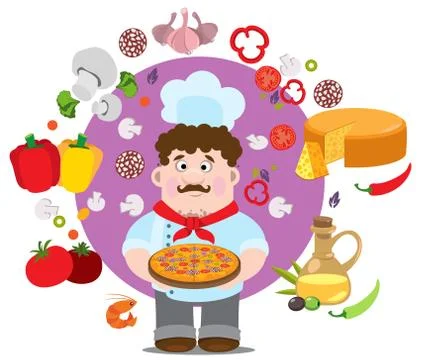 Round composition chef pizza イラスト素材