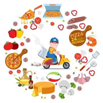 Round composition pizza delivery Stock Illustration