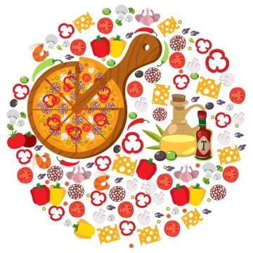 Round composition pizza Stock Illustration