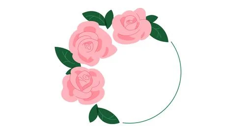 Round composition of roses and decorative ring. Three delicate pink roses Stock Illustration
