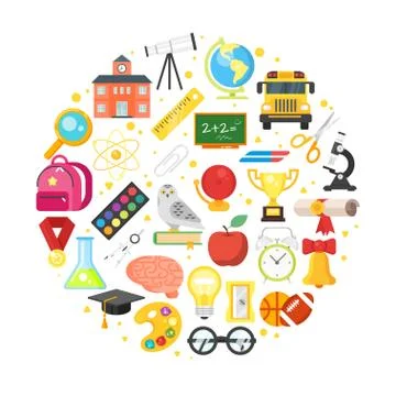 Round composition of school  symbols. Stock Illustration