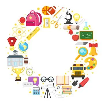 Round composition of school symbols. Stock Illustration