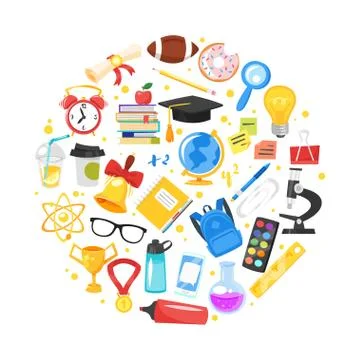 Round composition of school symbols Stock Illustration