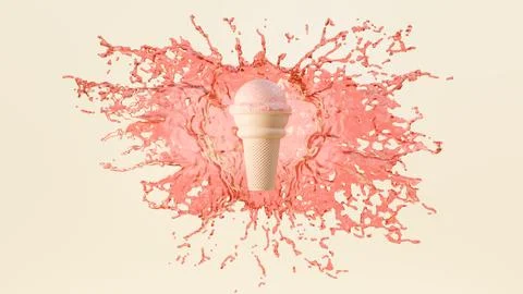 Round cone with one scoop of grapefruit ice cream with a splash behind it Stock Illustration