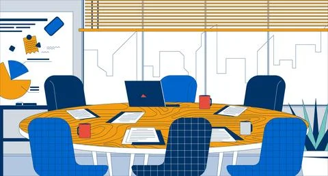Round conference room table in empty office flat illustration Stockillustratie