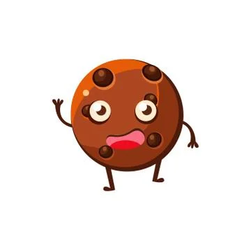 Round Cookie With Chocolate Chips Sweet Dessert Pastry Childish Cartoon Stock Illustration