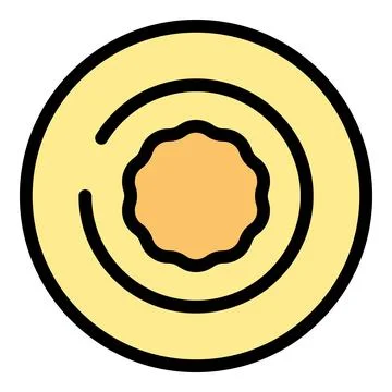 Round cookie lying on plate icon thin line for bakery shop Stock Illustration
