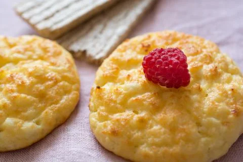 Round cookie with raspberry. Stock Photos