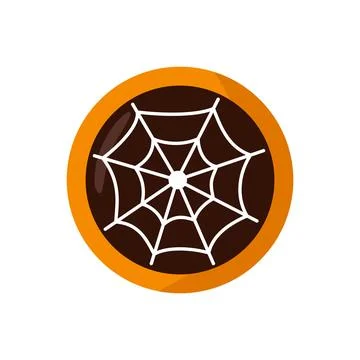 Round cookie with spider web icing design vector halloween treat food Stock Illustration