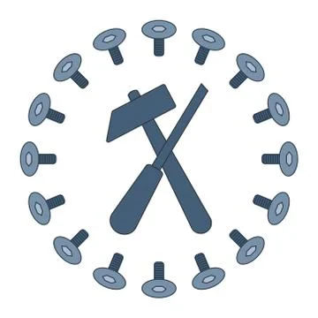 Round copy space frame with bolts, hammer and chisel Stock Illustration