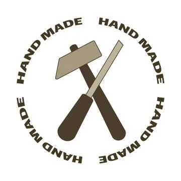 Round copy space frame formed from words "hand made" with hammer and chisel Stock Illustration