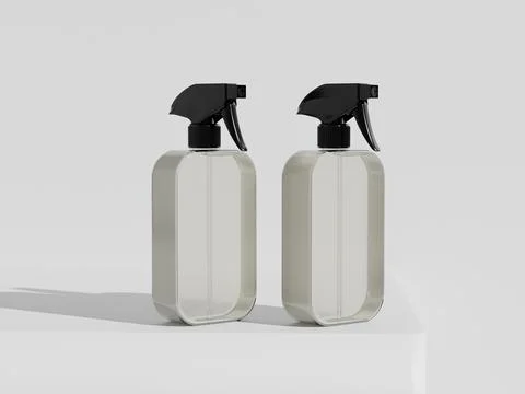 Round-corner spray bottle mockup, clear polastic liquid chemical containe Illustrazione stock