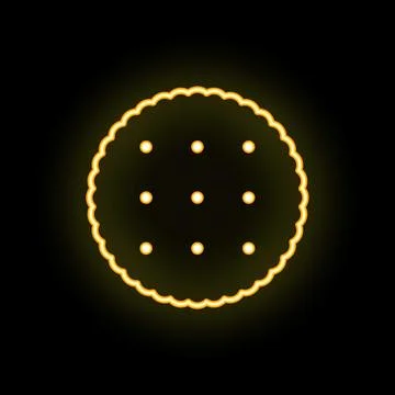 Round cracker glowing with yellow neon light on black background Stock Illustration