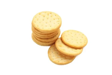 Round cracker isolated on white background , full depth of field Foto stock