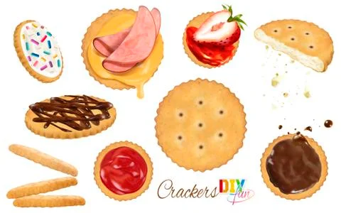 Round crackers with toppings Stockillustratie