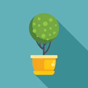 Round crown tree growing in yellow pot on turquoise background Stock Illustration