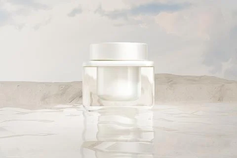 Round cubic shape cream jar mockup, luxury Double Walled glass skincare Stock Illustration