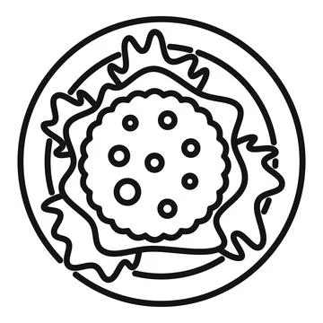 Round cutlet served on plate with lettuce, simple food icon Stock Illustration