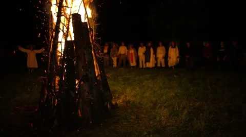 Round dance around the fire Stock Footage 64840282