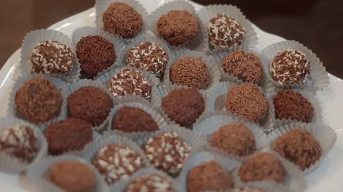 Round Dark Chocolates Stock Footage 254366233