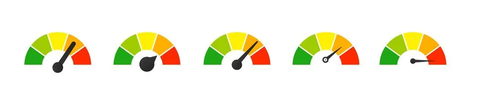 Round dashboard indicator set. Gauge with power dial showing Stock Illustration