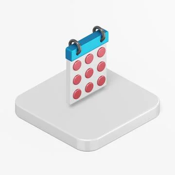 Round date calendar icon. 3d rendering square button key isometric view, inte Illustrazione stock
