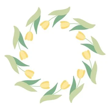 Round decorative frame with bright flowers. Spring or summer decoration. Stock Illustration
