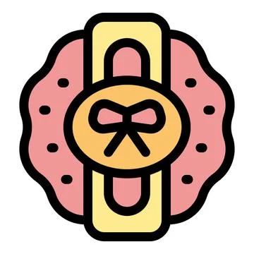 Round decorative label featuring a pink bow Stock Illustration