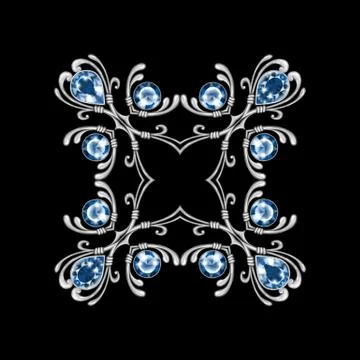 Round decorative pattern. Silver jewelry element with gems Stock Illustration